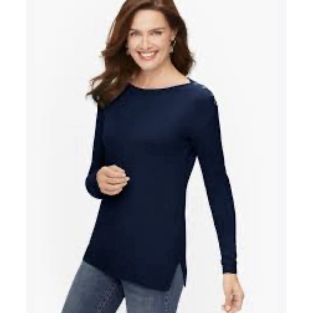 Talbots Women's Navy Blue Button Shoulder Sweater Cotton Nautical Preppy Small